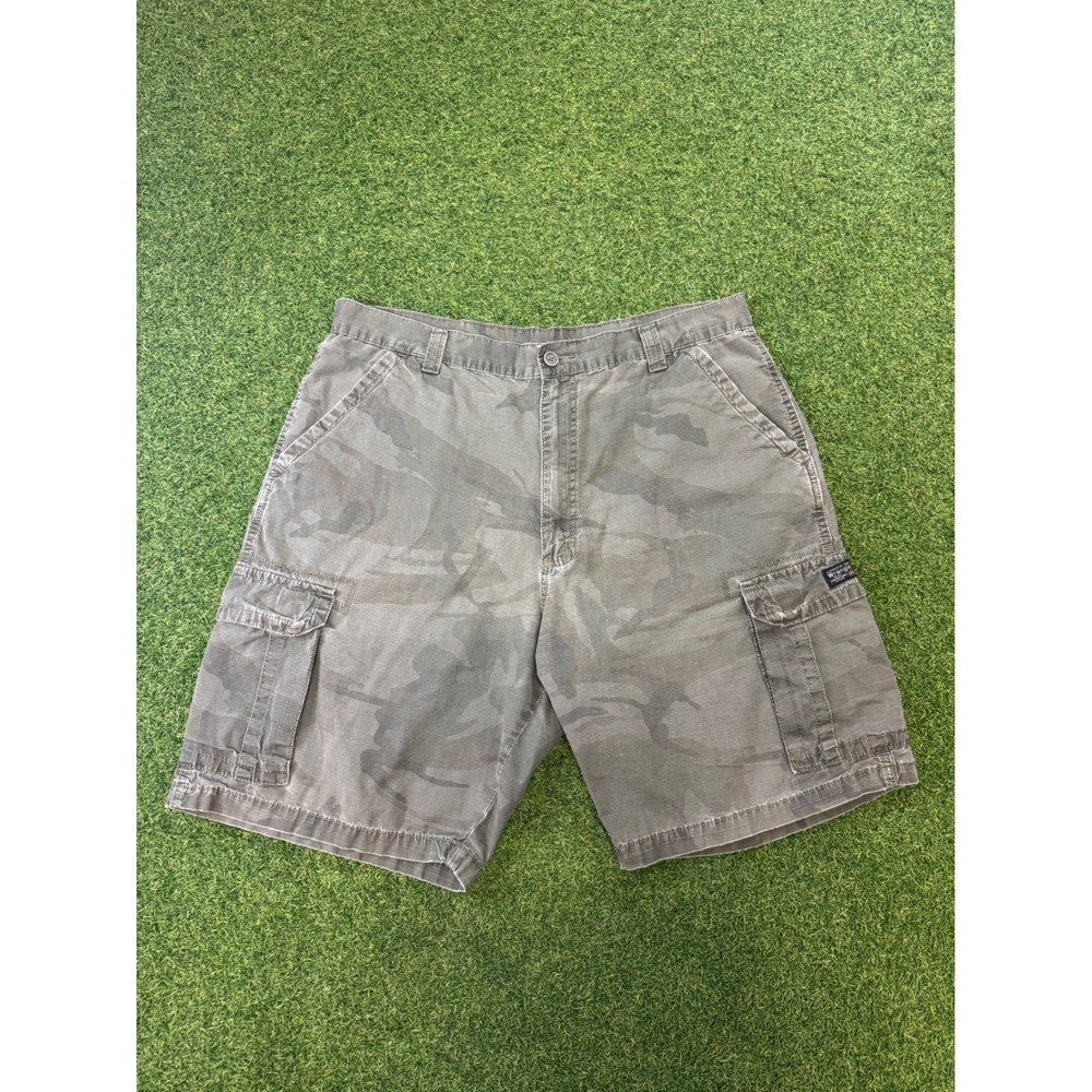 Wrangler Mens Camo Cargo Shorts Green Ripstop Cotton Size 36 60HGWGT